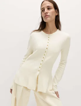 Crew Neck Peplum Slim Fit Cardigan Ivory female - M&S - FashionsVida