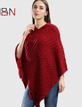 New Pullover Women Poncho Plus Size Batwing Solid Striped Sequins Scarf Winter Thick Tassel Sweater Sleeve Poncho And Capes - Aliexpress - FashionsVida