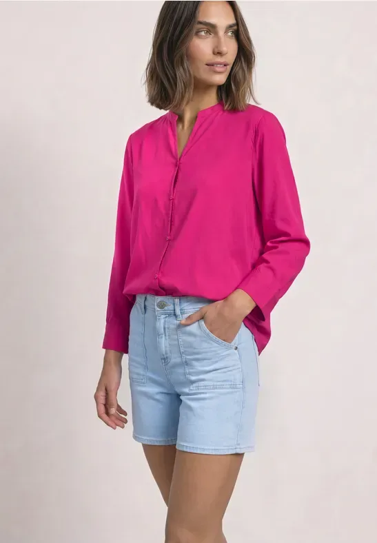 Arm Bluse mit Split Neck female Pink - Street One - FashionsVida