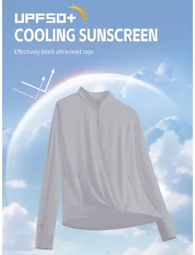 Chaqueta de verano para mujer talla grande con protección UV UPF 50+, transpirable, con bolsillos, cuello alto, abrigo de protección solar para depo - Shein - FashionsVida