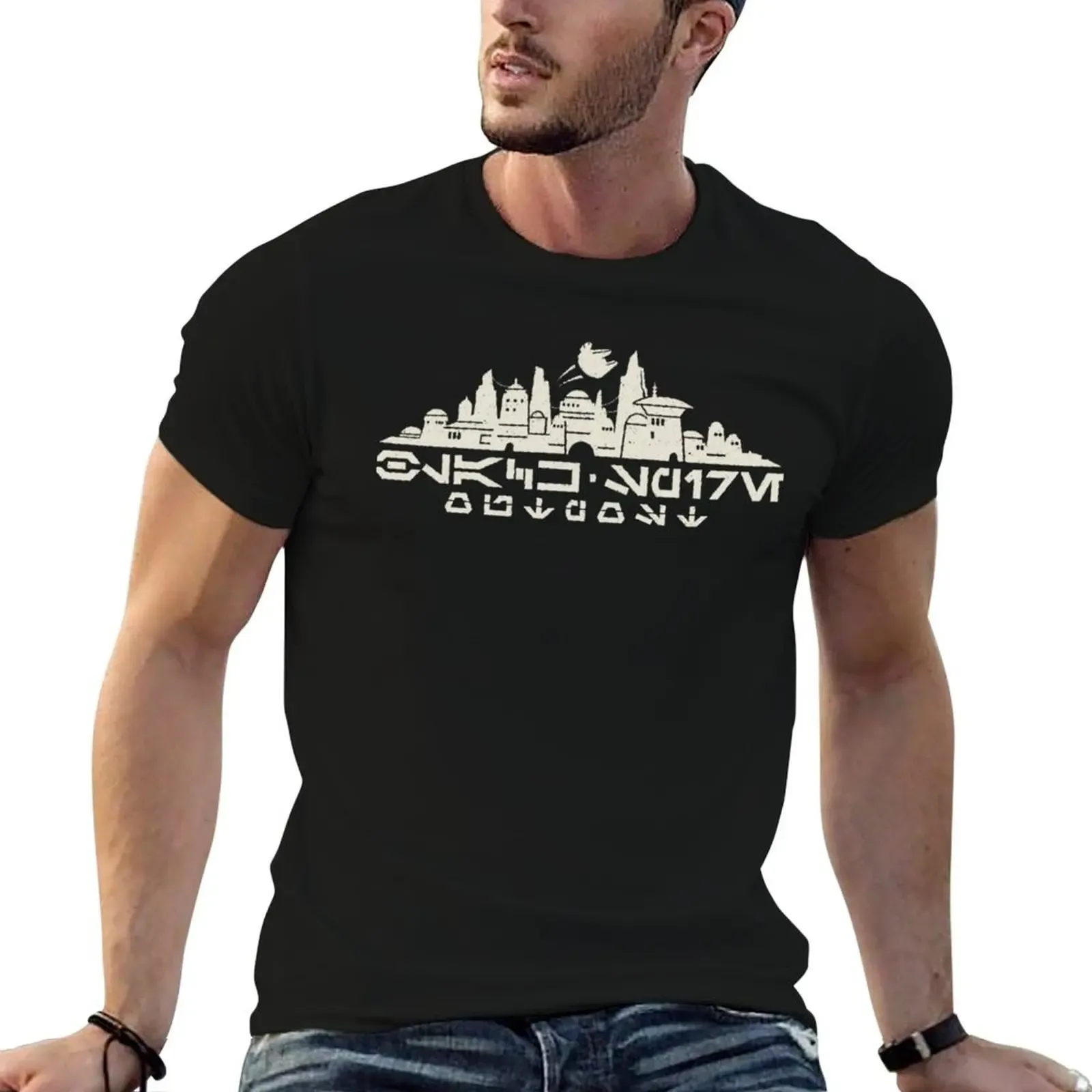 Black Spire Aurebesh White Classic T-Shirt Basic Daily Outfit Short Sleeve Tee - Aliexpress - FashionsVida
