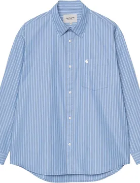 Chemise en popeline de coton - L/S Keene Shirt Keene Stripe Curacao en Coton - Taille L - Bleu - Carhartt WIP - FashionsVida