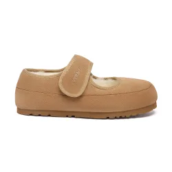 Womens Ever Au Women Teal Adjustable Strap Sheepskin Slippers - Chestnut Suede - Size Uk 7