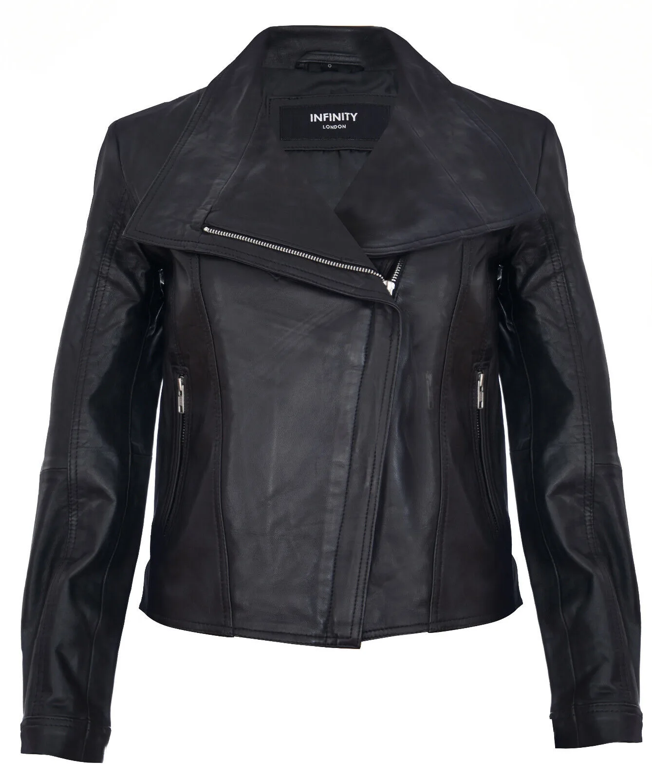 Womens Classic Shawl Wrap Biker Jacket - Morpeth - Black Lamb Leather - Size 22 Uk - Infinity Leather - FashionsVida