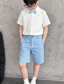 Set de ropa de 2 piezas para niños preadolescentes: camisa informal con cuello y corbata suelta, y pantalones cortos de unicolor, conjunto elegante - Shein - FashionsVida