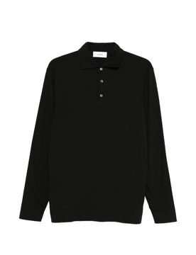 Long-Sleeve Cotton-Silk Polo Shirt with Front Button Closure