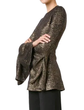 Black & Gold Brocade Wide Sleeve Top - Ellery - FashionsVida