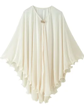 New summer design, pressed pleats, irregular hem, elegant loose brooch embellished cape-style cloak - Aliexpress - FashionsVida