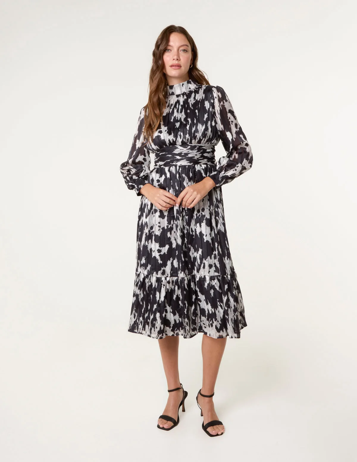 High Neck Midi Dress - 14 / BLACK PATTERN - female - Blue Vanilla - FashionsVida