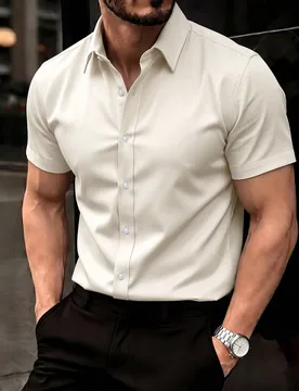 Camisa de manga corta de unicolor casual de verano para hombre, ceremonia - Shein - FashionsVida