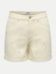 Jeans Shorts mit Stickerei Beige M