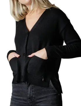 Cardigan Corto In Merinos Nero 18052 - WHITE WISE - FashionsVida