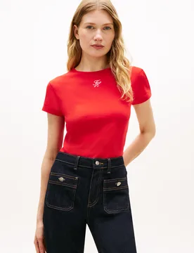 TH SCRIPT SLIM SS TEE female - S - FashionsVida