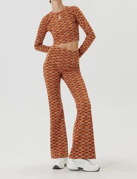 Crop top a maniche lunghe con motivo geometrico - multicolor