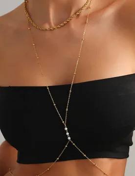 PuRui Boho Gold Color Stainless Steel Chest Chain Belly Chain Women Waterproof Bikini Imitation Pearl Hanging Neck Body Jewelry - Aliexpress - FashionsVida