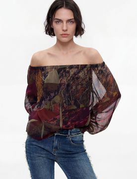 Blusa Estampada Manga Larga, Mujer, Poliester, Verde, XS