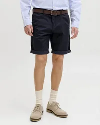 Bermuda chino blu scuro in misto cotone con micro stampa