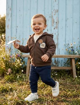 Top da jogging con zip e cappuccio - marrone
