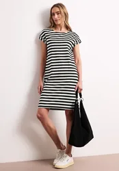 Knielanges Kleid aus Jersey mit Streifen female Schwarz