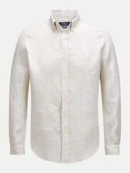 Polo Leinenhemd mit Streifenmuster Weiß XL