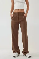 Womens Straight Leg Woven Pants - Brown - Size Medium