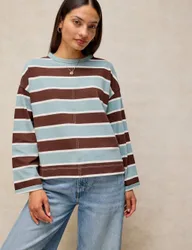 Pure Cotton Striped T-Shirt Blue Mix female