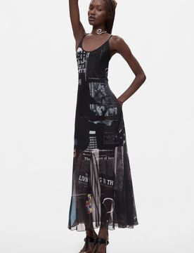Vestido Tirantes Estampado, Mujer, Poliester, Blanco, XS