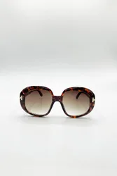 Unisex Bold Round Oversized Sunglasses In Tortoiseshell in Brown - Brown - Size: One Size