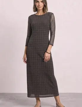 Midikleid aus Mesh mit Karomuster female Braun - Street One - FashionsVida