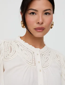 Kew Lace Insert Angel Sleeve Shirt In Cream - 8 - Lily and Lionel London Limited - FashionsVida