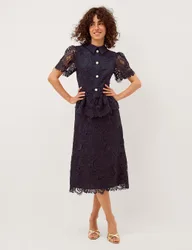Lace Embroidered Floral Midaxi Shirt Dress Navy female