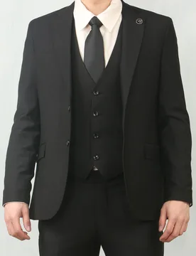 Mens Black 3 Piece Formal Classic Prom Suit Workwear - Size 36" (Chest) 30" (Waist) - TruClothing - FashionsVida