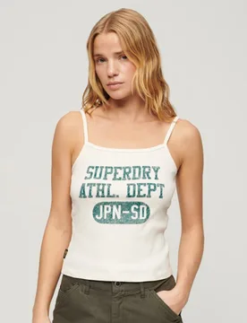 Superdry Damen Geripptes Athletic College Trägertop mit Grafik Creme - Größe: 10-12 - 34.99 - FashionsVida