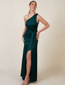 Porto Dress in Forest Green Satin - XS - Rewritten - FashionsVida