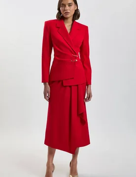 Women's Tailored Wrap Trim Maxi Skirt in Red Size: 14 - Red - Size: 14 - Karen millen - FashionsVida