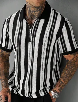 Camisa polo de verano casual para hombres con bloques de color y rayas - Shein - FashionsVida