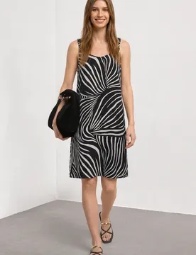 Knielanges Kleid mit gerafften Trägern female Schwarz