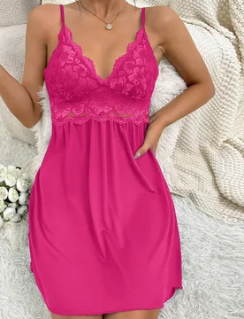 Vestido de noche para mujer elegante con parches de encaje y ropa para dormir - Shein - FashionsVida