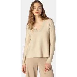 Jersey de mujer de punto bobo con lamé dorado en escote y puños