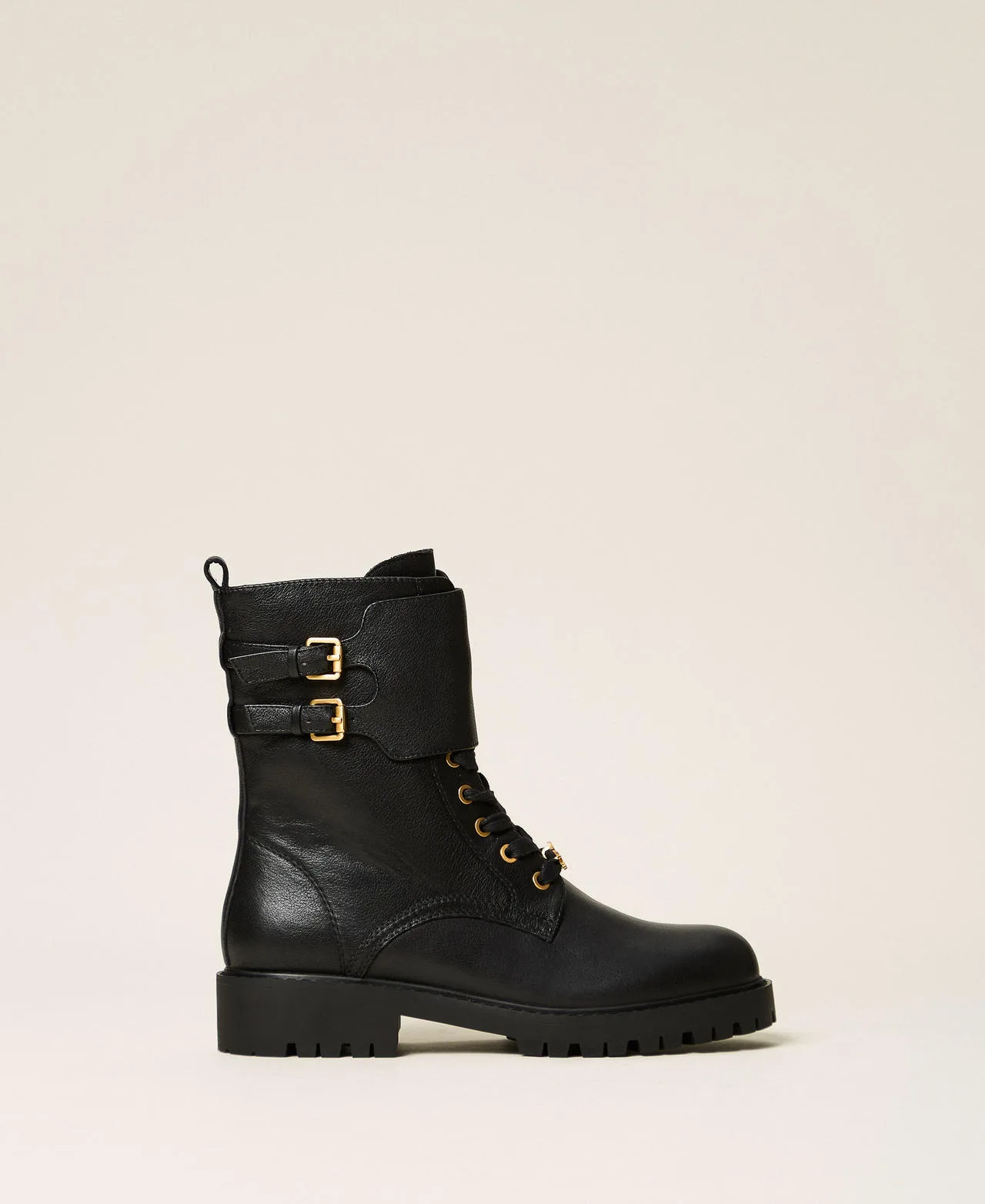 Bottines motardes en cuir avec brides - TWINSET - FashionsVida