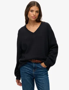 Superdry Damen OverGrößed Pullover mit V-ausschnitt Black - Größe: 40 - 64.99 - FashionsVida