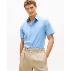 Camisa de caballero de manga corta tipo Oxford lisa