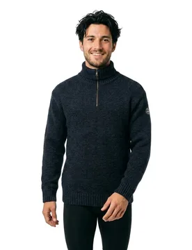 Pull Nansen Wool Zip Neck Dark Blue Melange L Homme - Devold Of Norway - FashionsVida
