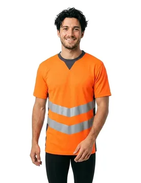T-shirt à Manches Courtes Safe Supreme 50127 Hi-Vis Orange / Dark Navy 5XL - MASCOT - FashionsVida