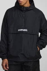Mens Man Oversized Nylon Cagoule Jacket - Black - Size X-Small