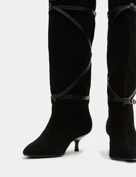 Suede Buckle Wrap Knee High Boots Black female - M&S - FashionsVida