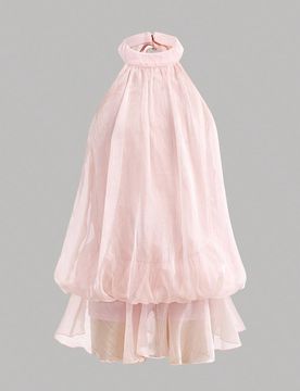 Vestido mini corto de gasa tejida con cuello halter, ajustado, elegante y dulce en color rosa para niña preadolescente, primavera/verano, vestido de