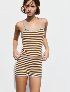Mini Short A Righe Con Finiture