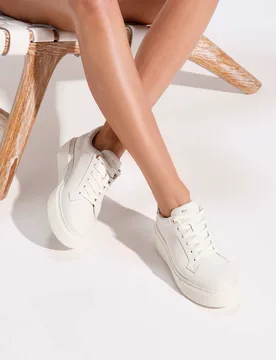Leather Lace Up Flatform Trainers White female - Dune london - FashionsVida