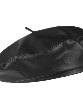 Faux Leather Beret by - black - Female - Size: L/XL (58-60 cm) - Lipodo - FashionsVida